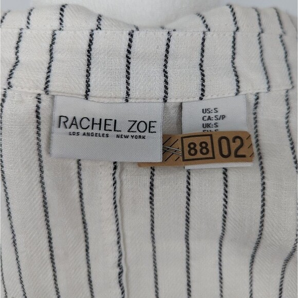 Rachel Zoe Linen White and Black Pinstriped Open Front Collared Blazer Small - Picture 7 of 10